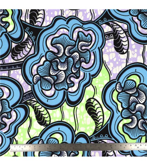 Tissu wax imprimé 2 faces bleu turquoise au mètre