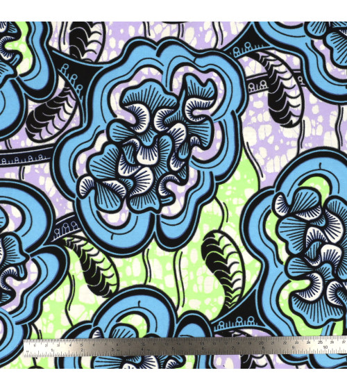 Wax fabric printed on both sides in turquoise blue by the meter
