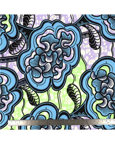 Tissu wax imprimé 2 faces bleu turquoise au mètre