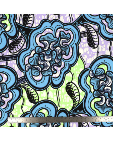 Wax fabric printed on both sides in turquoise blue by the meter