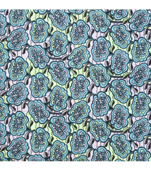 Wax fabric printed on both sides in turquoise blue by the meter