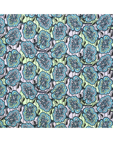 Wax fabric printed on both sides in turquoise blue by the meter