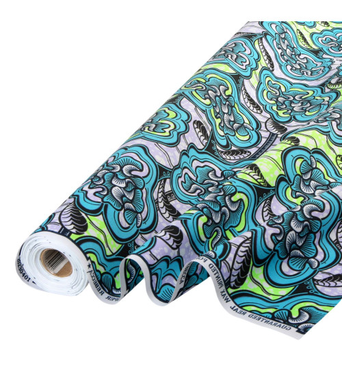 Wax fabric printed on both sides in turquoise blue by the meter