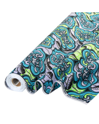 Wax fabric printed on both sides in turquoise blue by the meter