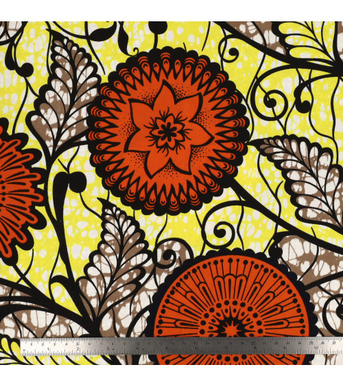 Orange 2-sided printed wax fabric per meter