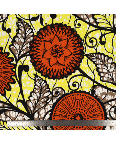 Orange 2-sided printed wax fabric per meter