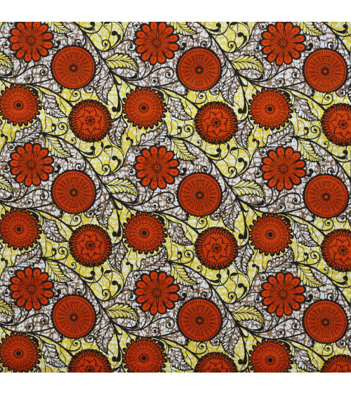 Orange 2-sided printed wax fabric per meter