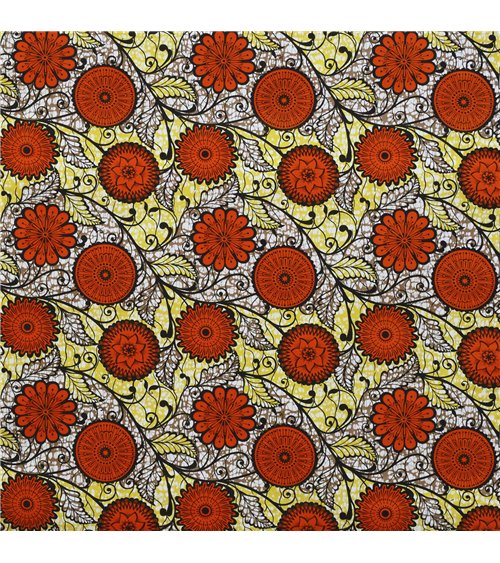 Tissu wax imprimé 2 faces orange au mètre