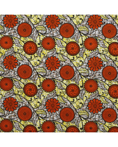 Orange 2-sided printed wax fabric per meter