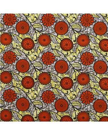 Tissu wax imprimé 2 faces orange au mètre