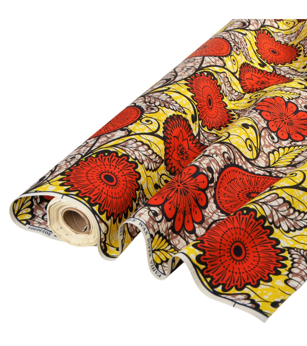 Orange 2-sided printed wax fabric per meter