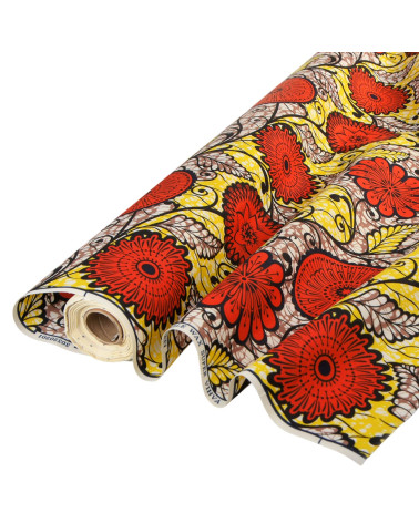 Orange 2-sided printed wax fabric per meter