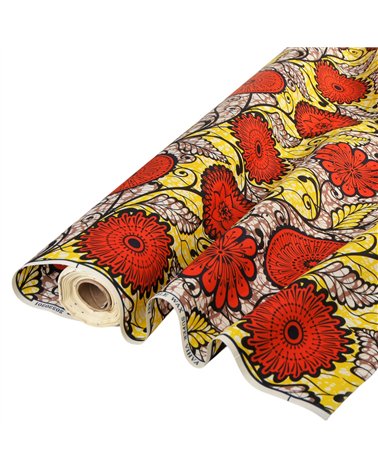 Tissu wax imprimé 2 faces orange au mètre