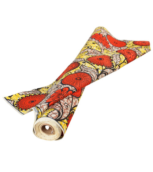 Orange 2-sided printed wax fabric per meter