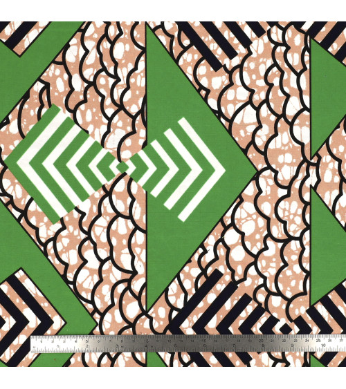 Beige 2-sided printed wax fabric per meter