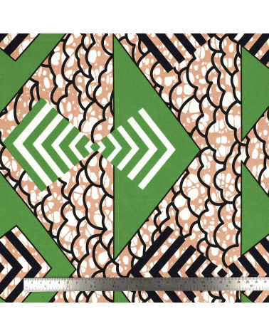 Beige 2-sided printed wax fabric per meter