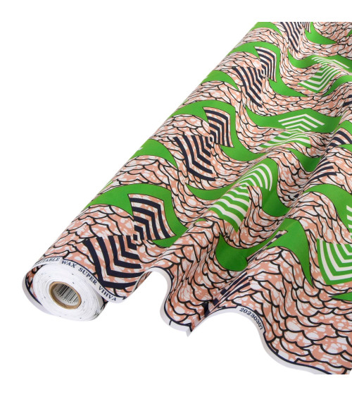 Beige 2-sided printed wax fabric per meter