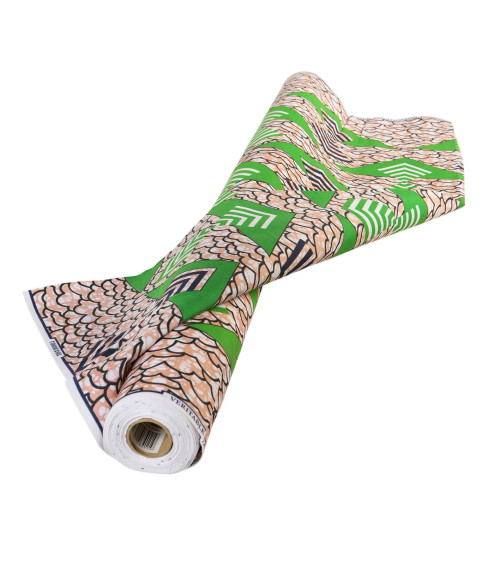 Beige 2-sided printed wax fabric per meter