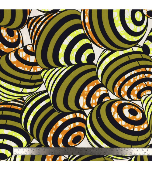 Wax fabric printed 2 sides khaki green per meter