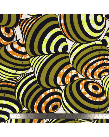 Wax fabric printed 2 sides khaki green per meter