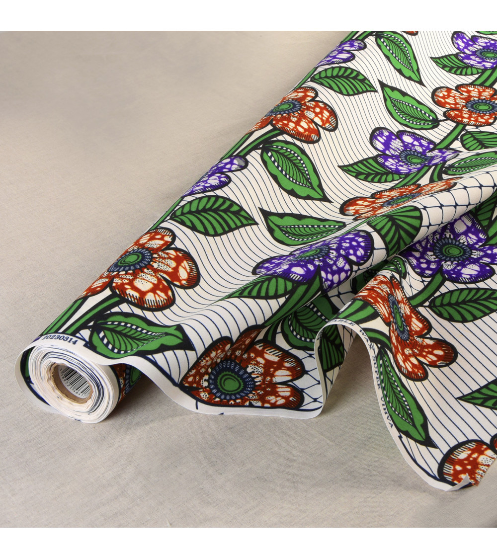 Lila 2-seitig bedruckter Wachsstoff am laufenden Meter