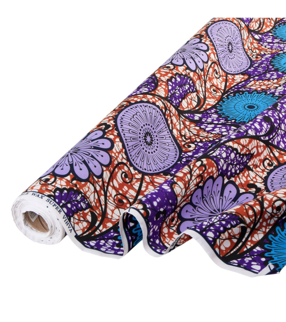 Purple 2-sided printed wax fabric by the meter