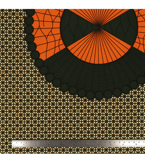 Orange 2-sided printed wax fabric per meter