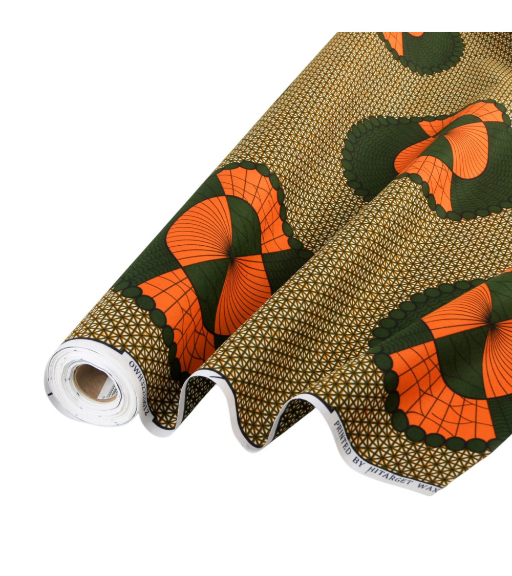 Orange 2-sided printed wax fabric per meter