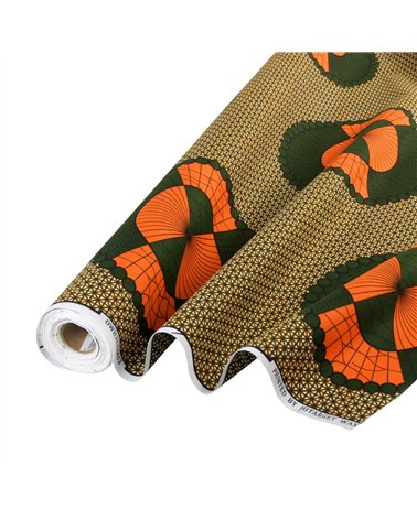 Tissu wax imprimé 2 faces orange au mètre