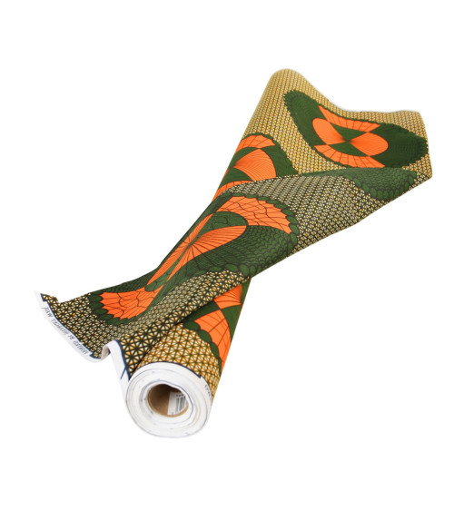 Orange 2-sided printed wax fabric per meter