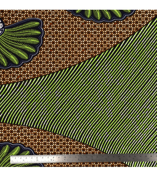 Wax fabric printed 2 sides khaki green per meter