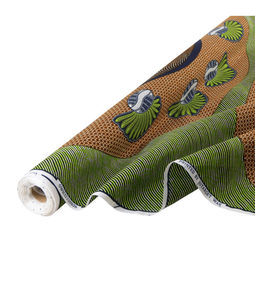 Wax fabric printed 2 sides khaki green per meter