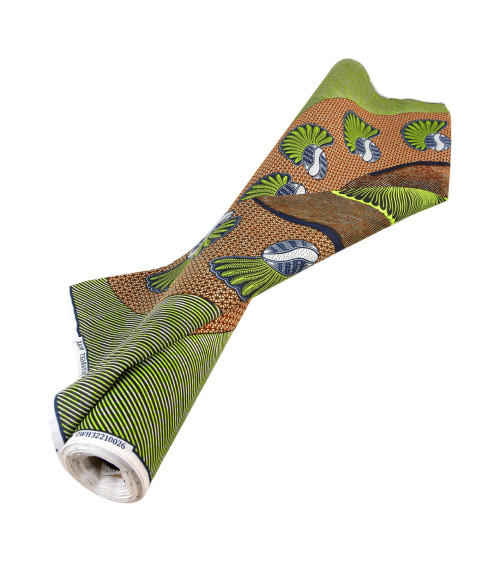 Wax fabric printed 2 sides khaki green per meter