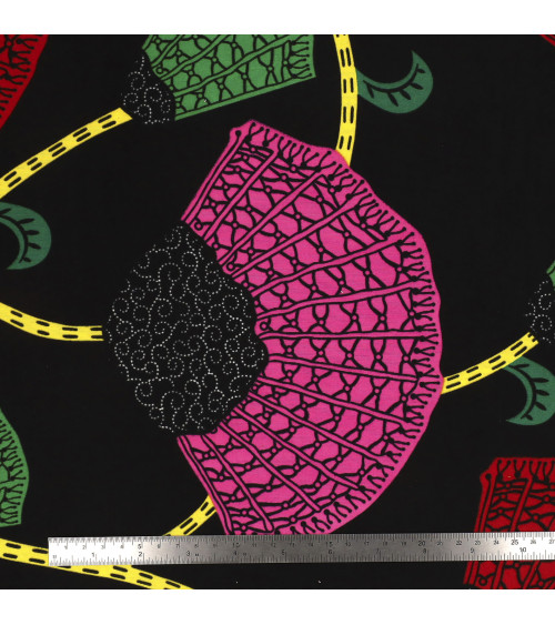 Orange 2-sided printed wax fabric per meter