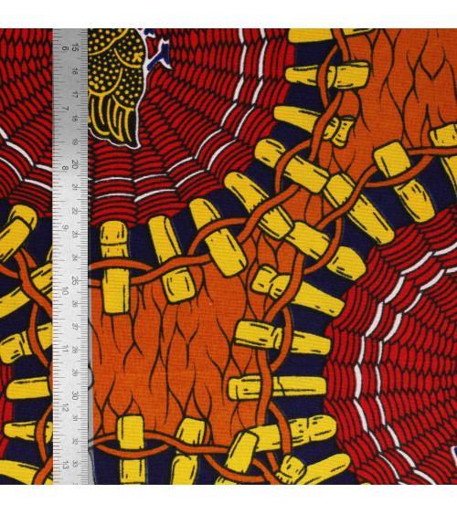 Orangefarbener, beidseitig bedruckter Wachsstoff pro Meter