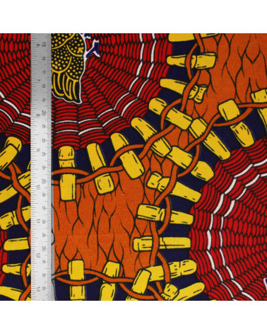 Orange 2-sided printed wax fabric per meter