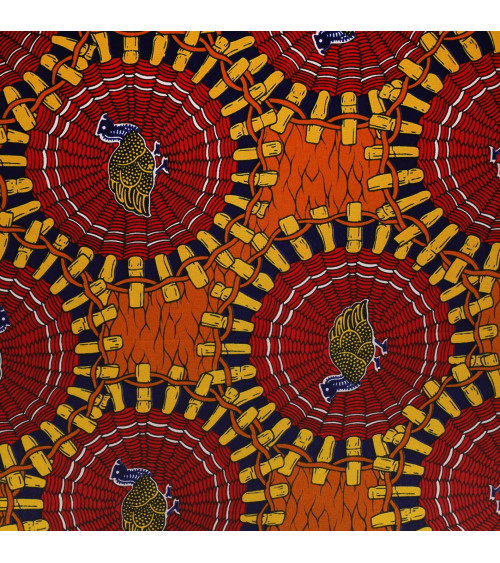 Orange 2-sided printed wax fabric per meter