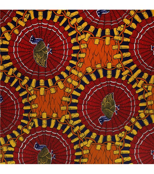 Tissu wax imprimé 2 faces orange au mètre