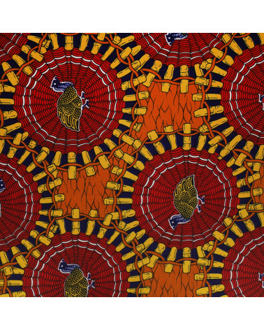 Orange 2-sided printed wax fabric per meter