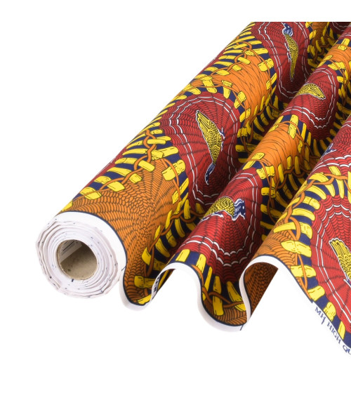 Orange 2-sided printed wax fabric per meter