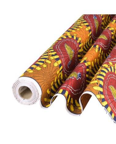 Orange 2-sided printed wax fabric per meter