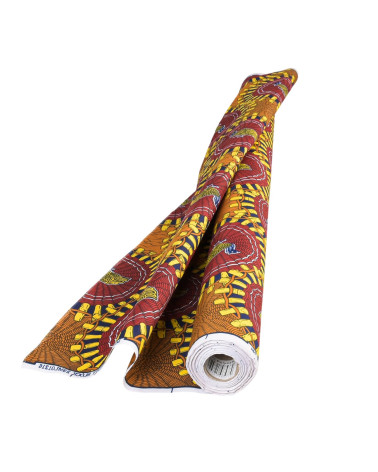 Orange 2-sided printed wax fabric per meter