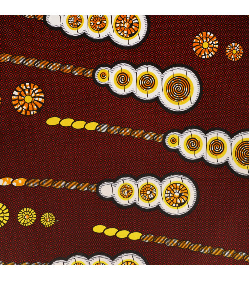 Brown 2-sided printed wax fabric per meter