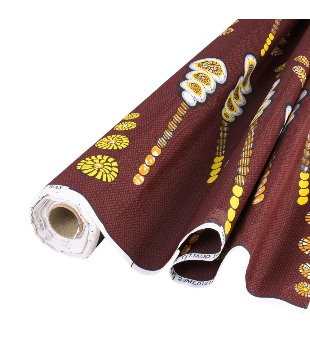 Brown 2-sided printed wax fabric per meter