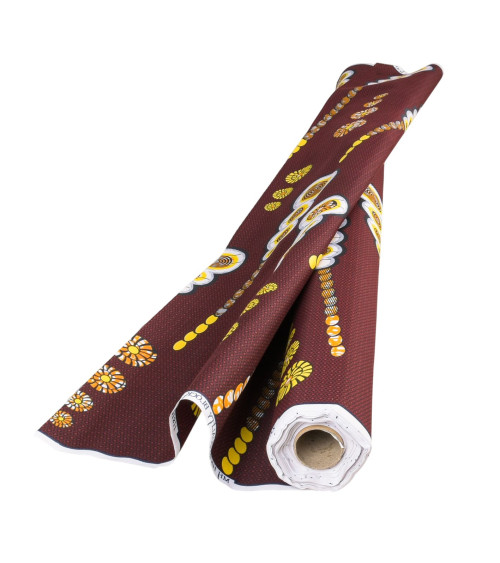 Brown 2-sided printed wax fabric per meter