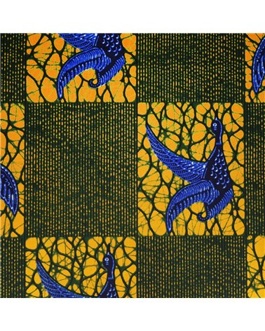 Tissu wax imprimé 2 faces jaune au mètre