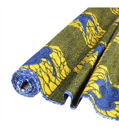 Tissu wax imprimé 2 faces jaune au mètre