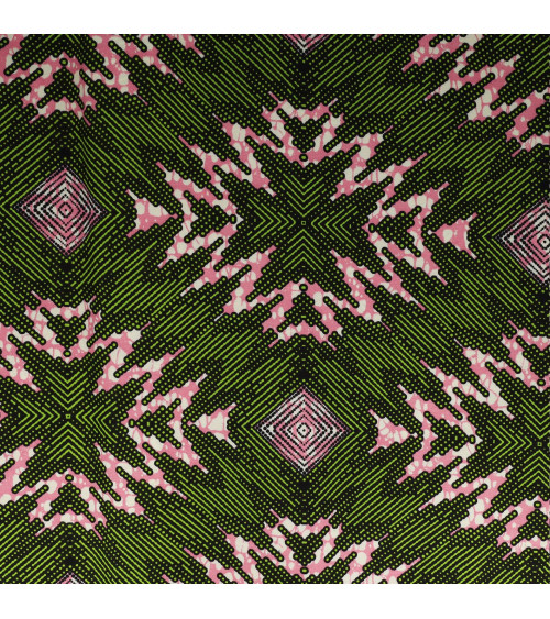 Green 2-sided printed wax fabric per meter