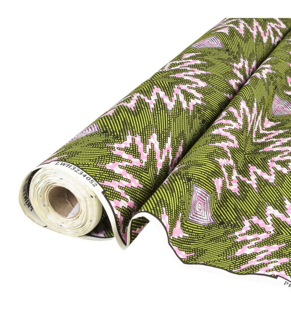 Green 2-sided printed wax fabric per meter