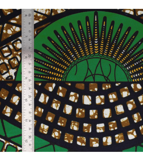 Green 2-sided printed wax fabric per meter